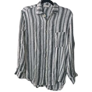 CP Shades Long Sleeve Grey Striped Linen Button Down Shirt Pit To Pit 20" Across